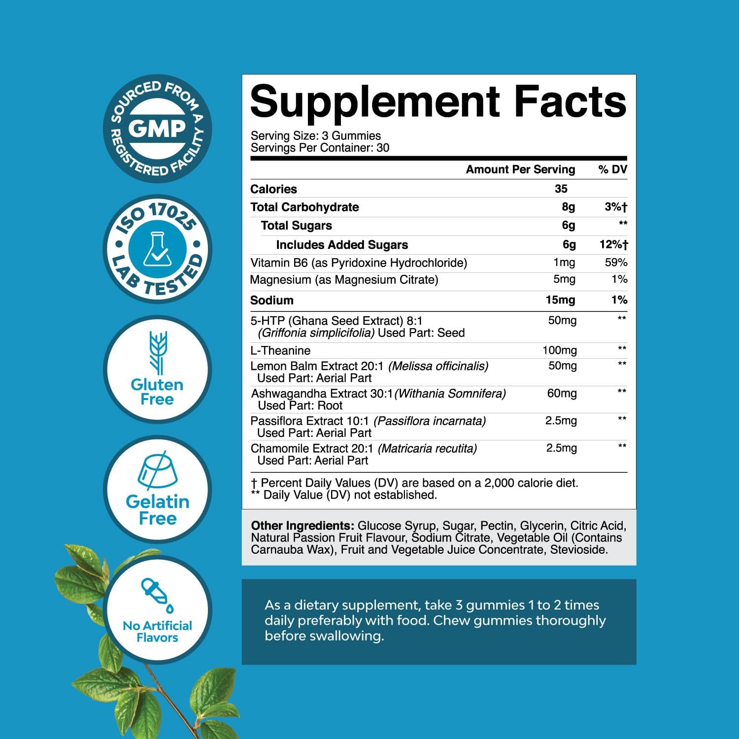 High Absorption Magnesium Gummies for Stress & Muscle Cramps - Natural Calm & Relaxation Support with L Theanine & Ashwagandha - 90 Count