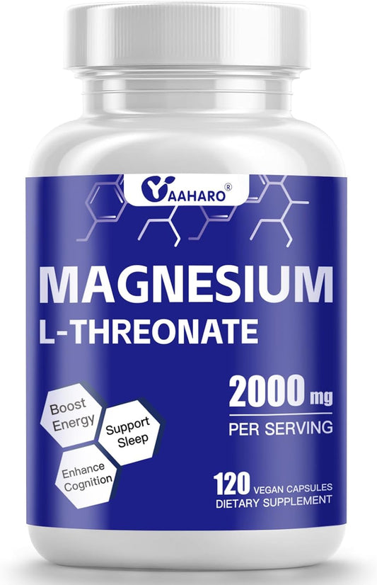 High Absorption Magnesium L-Threonate Capsules - 2000mg for Sleep, Cognition & Energy - Non-GMO, Gluten Free - 40 Day Supply