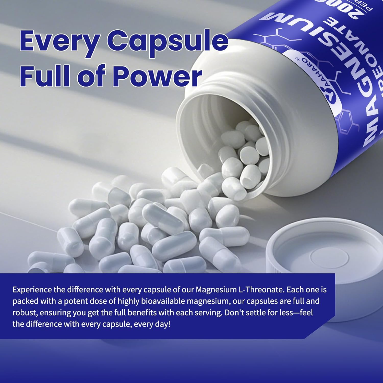 High Absorption Magnesium L-Threonate Capsules - 2000mg for Sleep, Cognition & Energy - Non-GMO, Gluten Free - 40 Day Supply