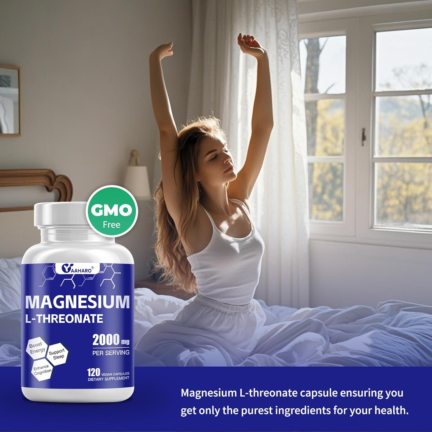 High Absorption Magnesium L-Threonate Capsules - 2000mg for Sleep, Cognition & Energy - Non-GMO, Gluten Free - 40 Day Supply