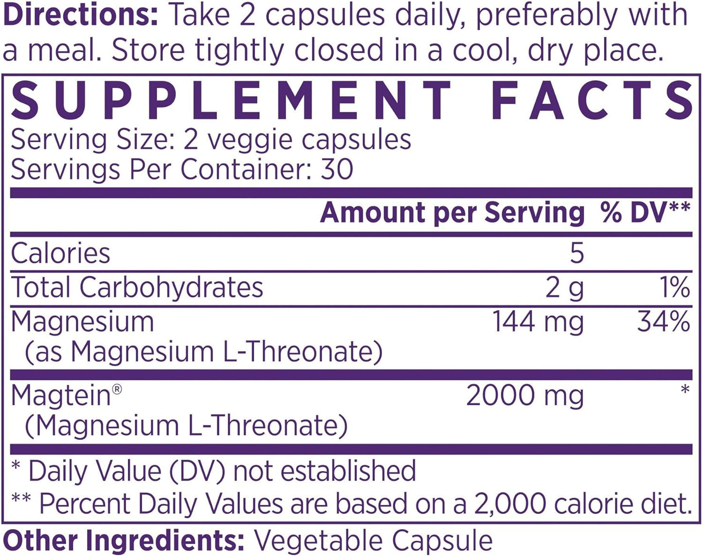 High Absorption Magnesium L-Threonate with Patented Magtein® for Memory, Focus, Nerve, and Heart Health - Natural Sleep Aid, 60 Caps