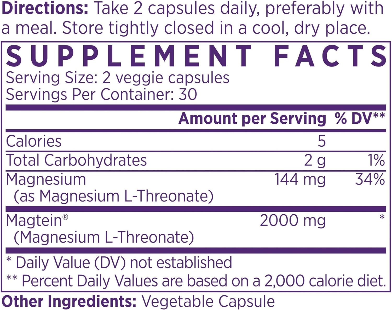 High Absorption Magnesium L-Threonate with Patented Magtein® for Memory, Focus, Nerve, and Heart Health - Natural Sleep Aid, 60 Caps