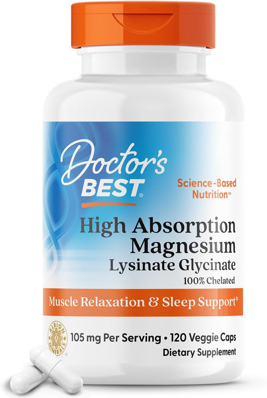 High Absorption Magnesium Lysinate Glycinate Capsules for Easy Swallowing - 120 Count by Doctor's Best