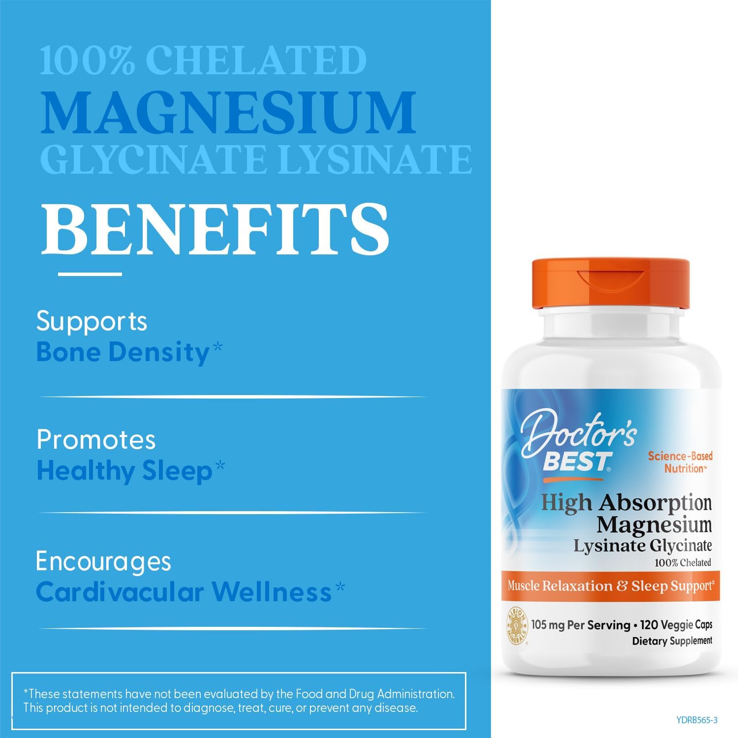High Absorption Magnesium Lysinate Glycinate Capsules for Easy Swallowing - 120 Count by Doctor's Best
