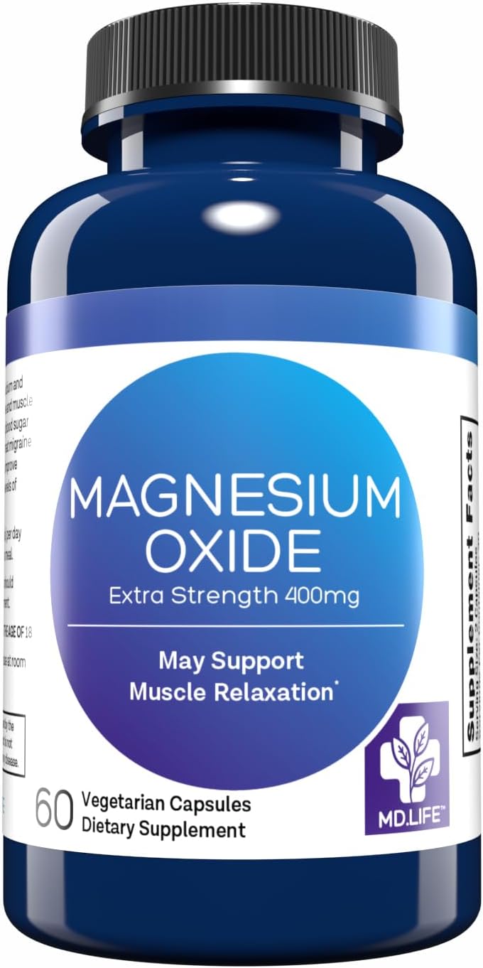 High Absorption Magnesium Oxide Supplement Capsules for Vascular Health and Sleep - 60 Count - Non GMO Formula by MD.LIFE