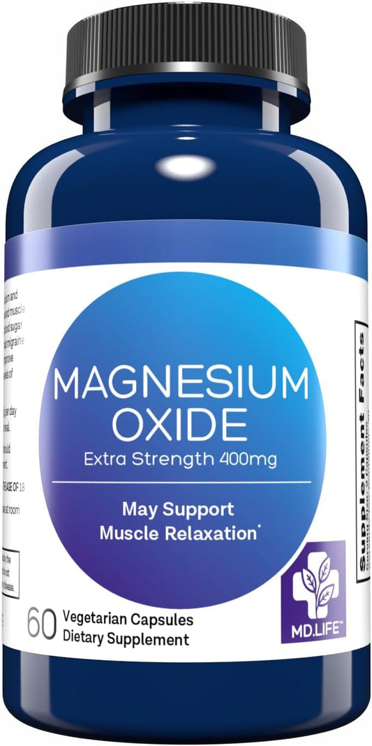 High Absorption Magnesium Oxide Supplement Capsules for Vascular Health and Sleep - 60 Count - Non GMO Formula by MD.LIFE