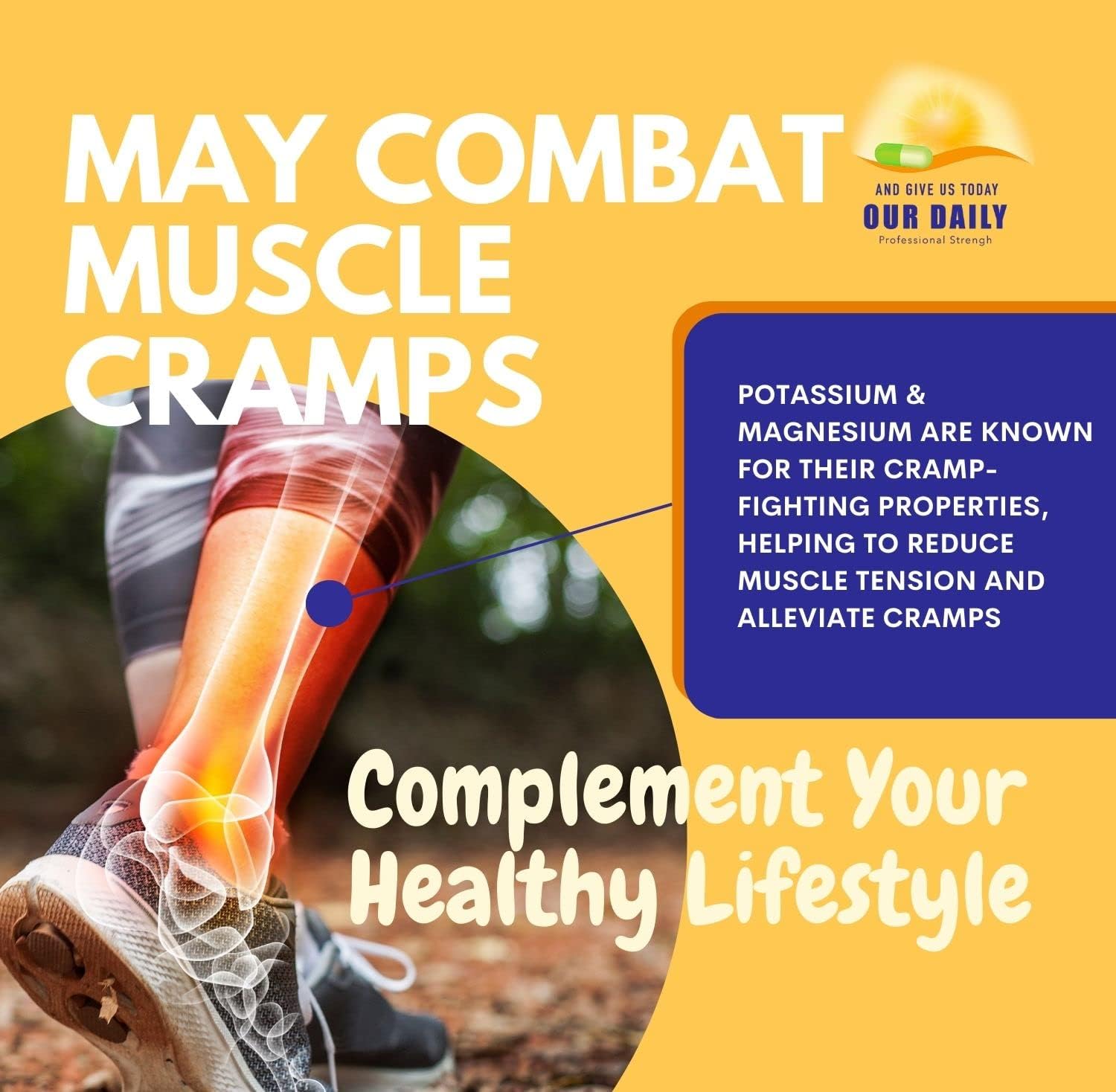 High Absorption Magnesium Potassium Complex Supplement for Vascular Health - 90 Capsules - Leg Cramp Relief - Our Daily Vites