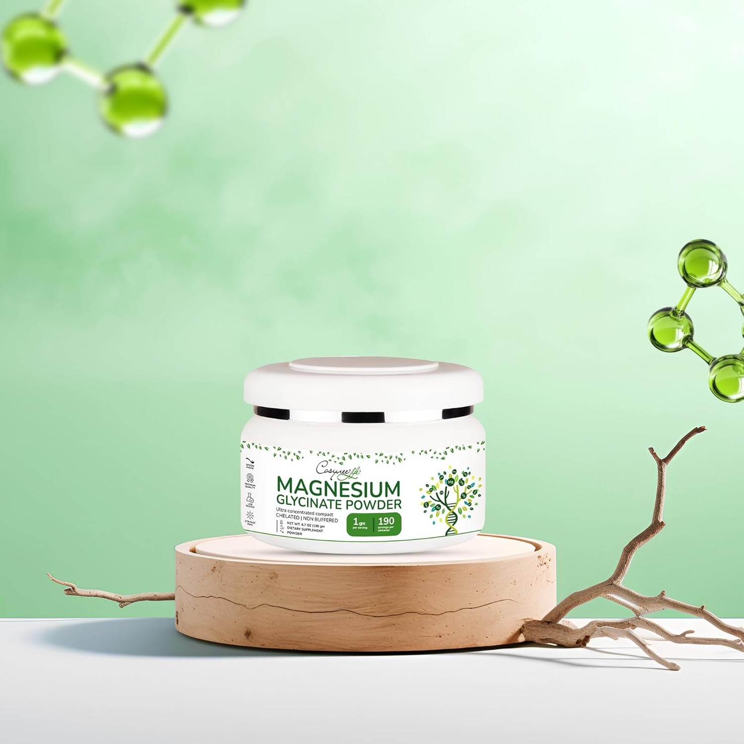 High Absorption Magnesium Powder 220mg for Sleep & Calm - Chelated Bisglycinate - 190 Servings