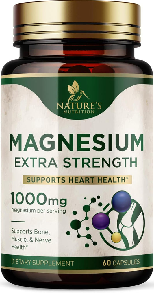 High Absorption Magnesium Supplement for Bone, Heart Health, and Metabolism - 1000mg Nature's Pure Magnesio Capsules - 60 Count