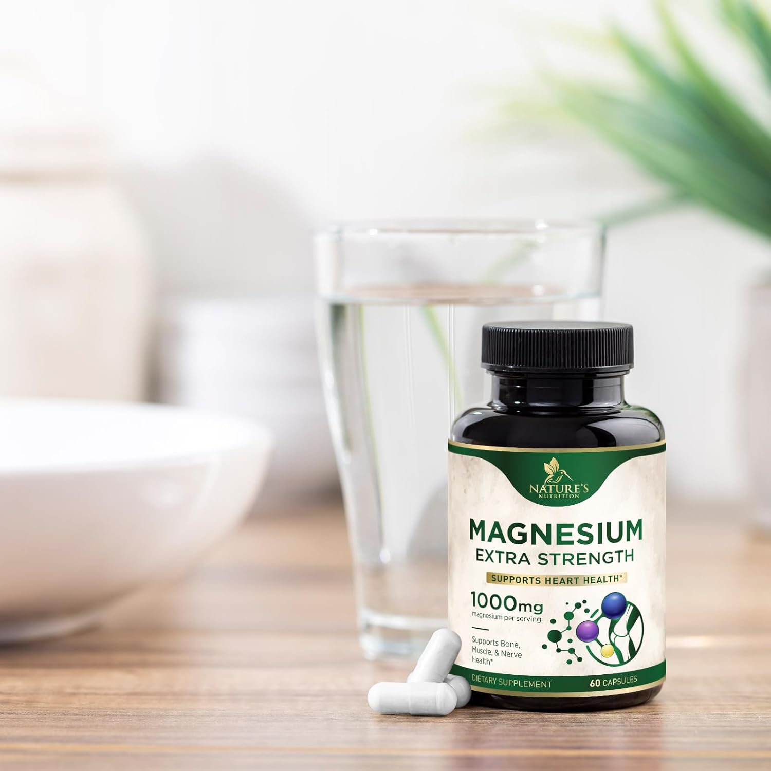 High Absorption Magnesium Supplement for Bone, Heart Health, and Metabolism - 1000mg Nature's Pure Magnesio Capsules - 60 Count