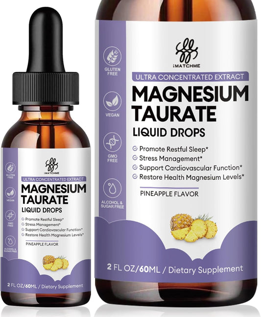 High Absorption Magnesium Taurate Liquid Drops with B6 & CoQ10 - Vegan, Non-GMO, Gluten/Sugar Free 2oz - Muscle, Nerve & Heart Health Support
