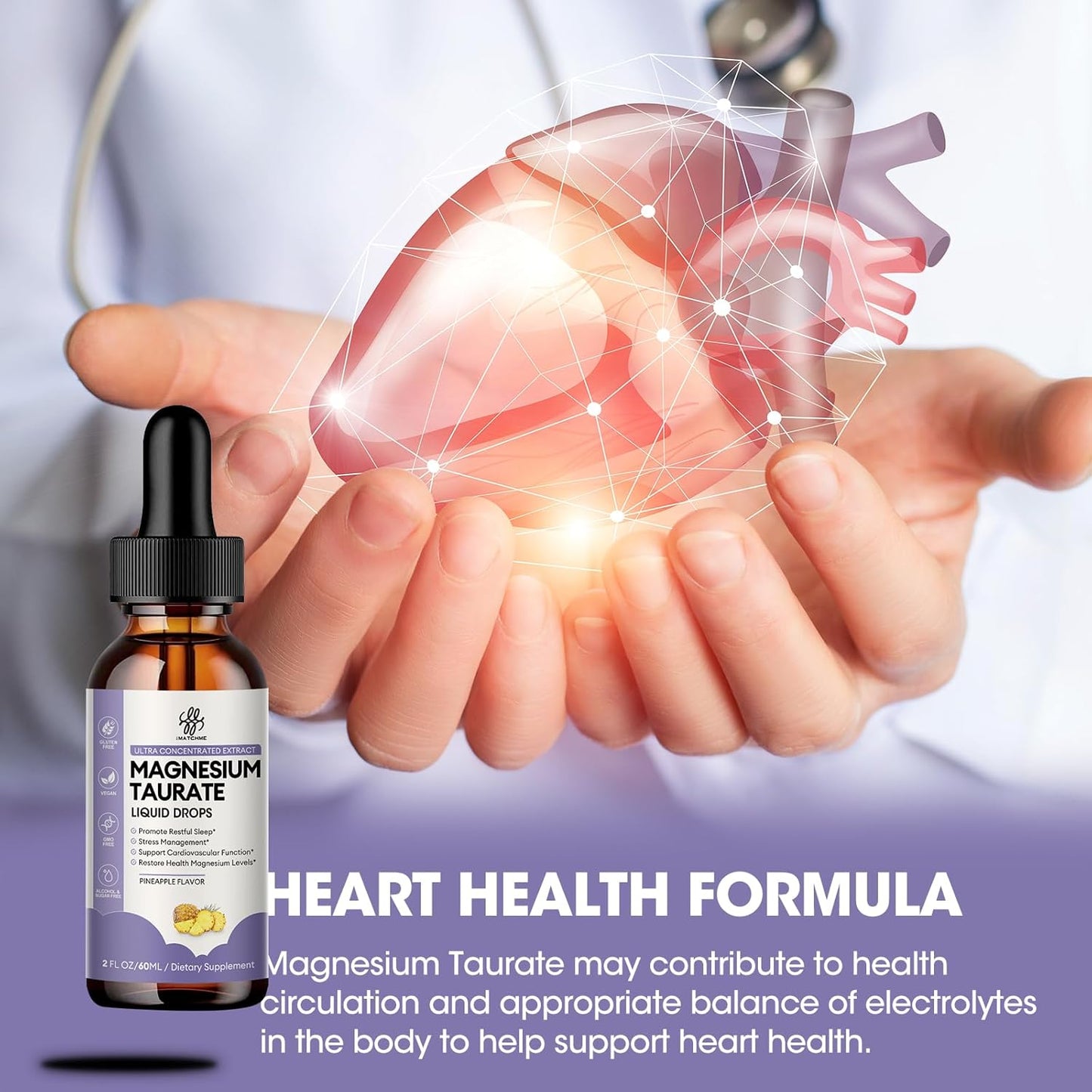 High Absorption Magnesium Taurate Liquid Drops with B6 & CoQ10 - Vegan, Non-GMO, Gluten/Sugar Free 2oz - Muscle, Nerve & Heart Health Support