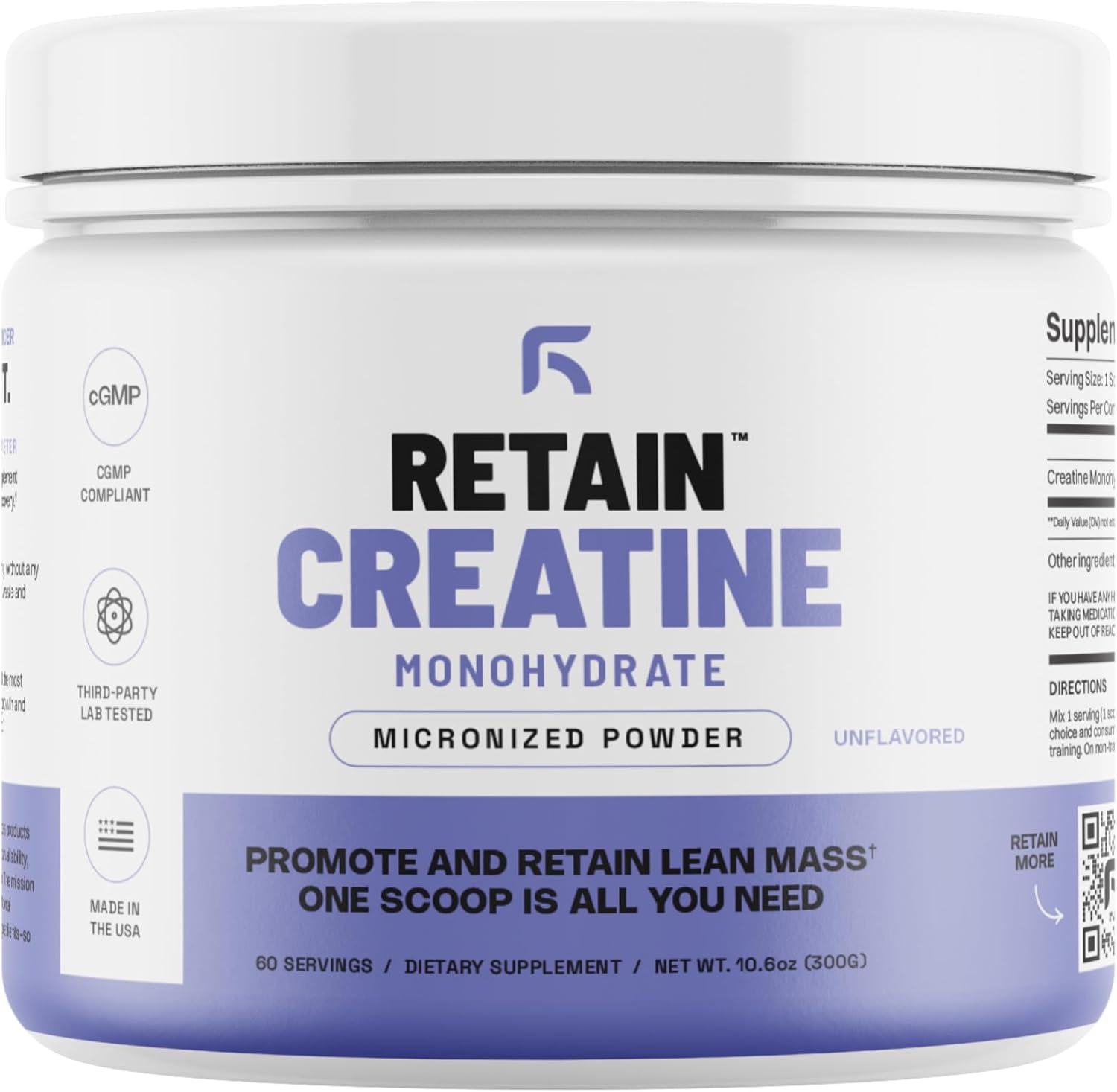 High Absorption Micronized Creatine Monohydrate Powder - 60 Servings for Lean Muscle Mass & Recovery
