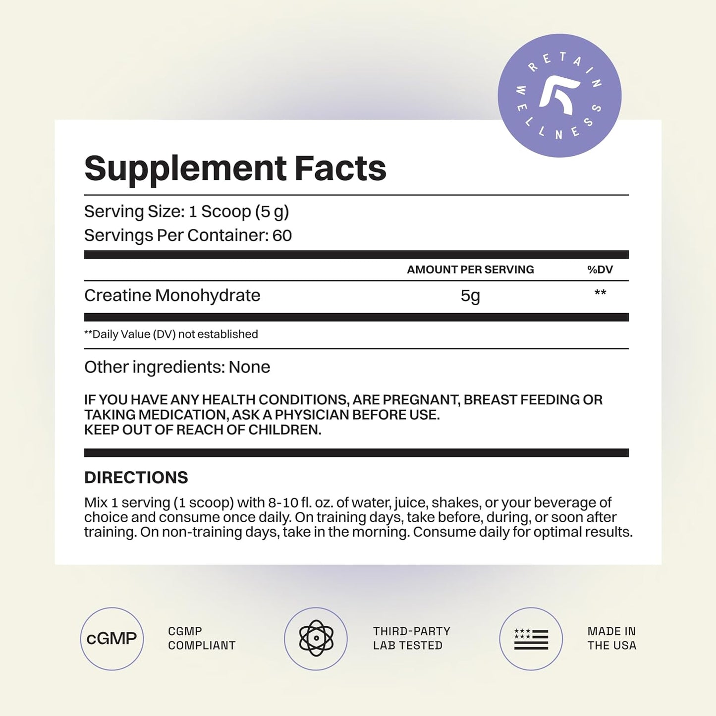 High Absorption Micronized Creatine Monohydrate Powder - 60 Servings for Lean Muscle Mass & Recovery