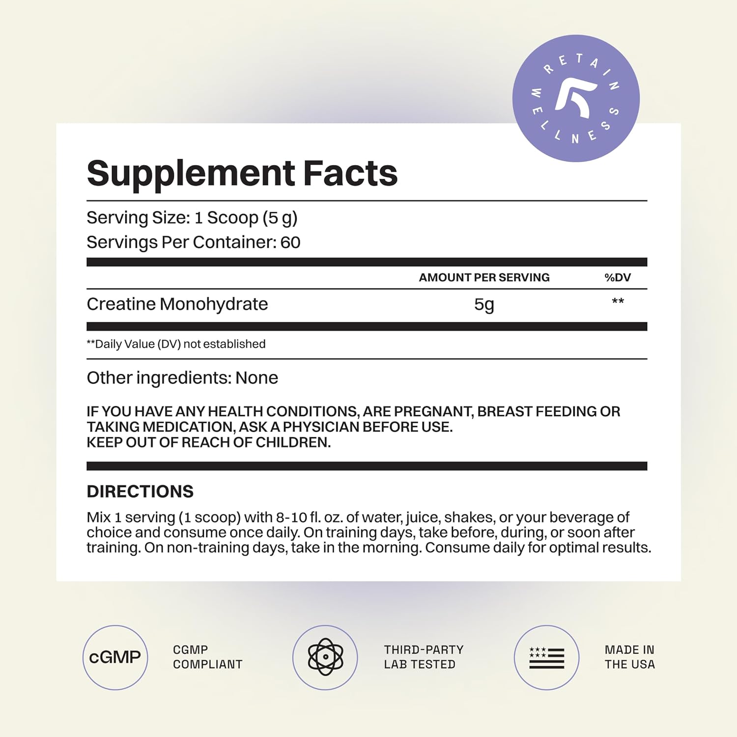 High Absorption Micronized Creatine Monohydrate Powder - 60 Servings for Lean Muscle Mass & Recovery