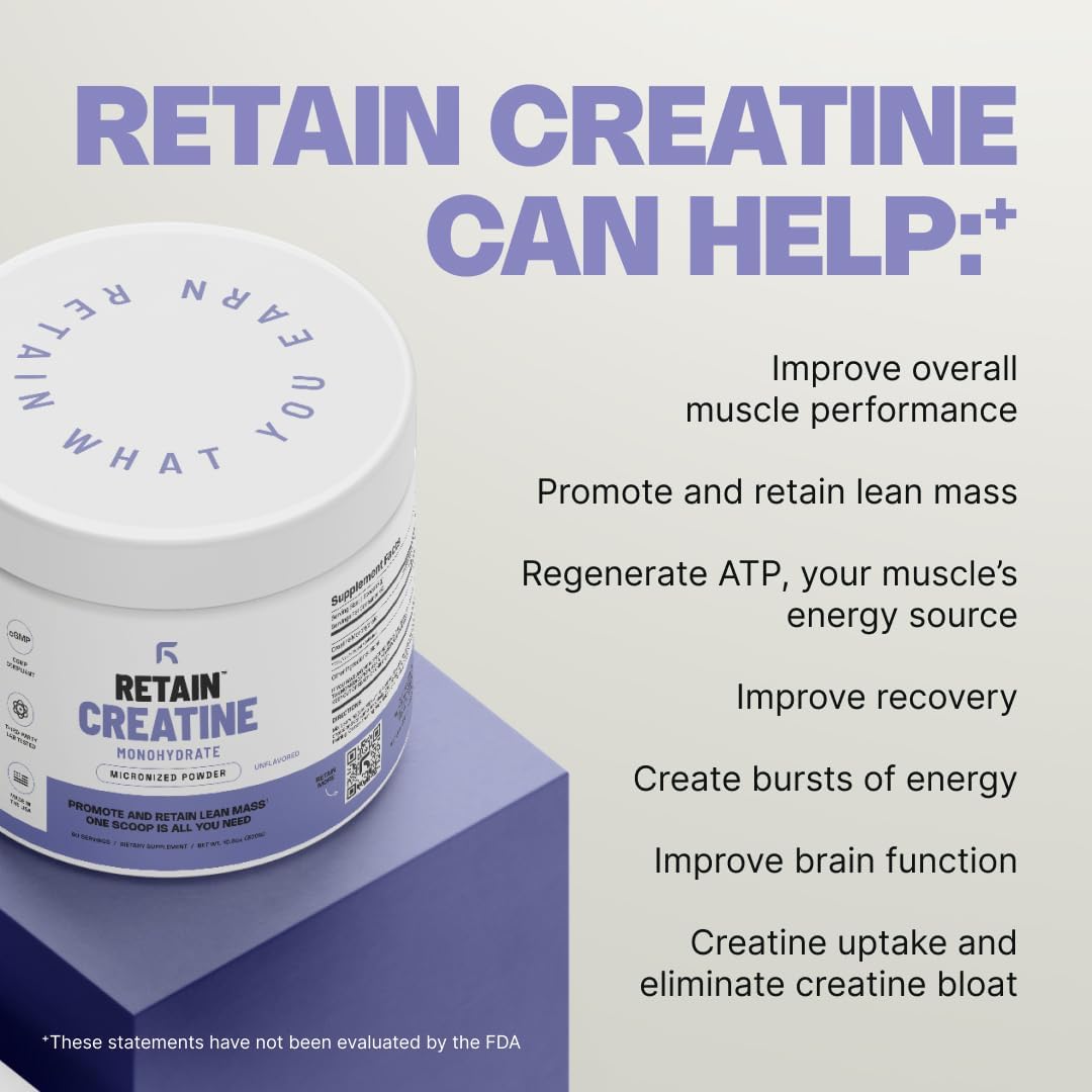 High Absorption Micronized Creatine Monohydrate Powder - 60 Servings for Lean Muscle Mass & Recovery