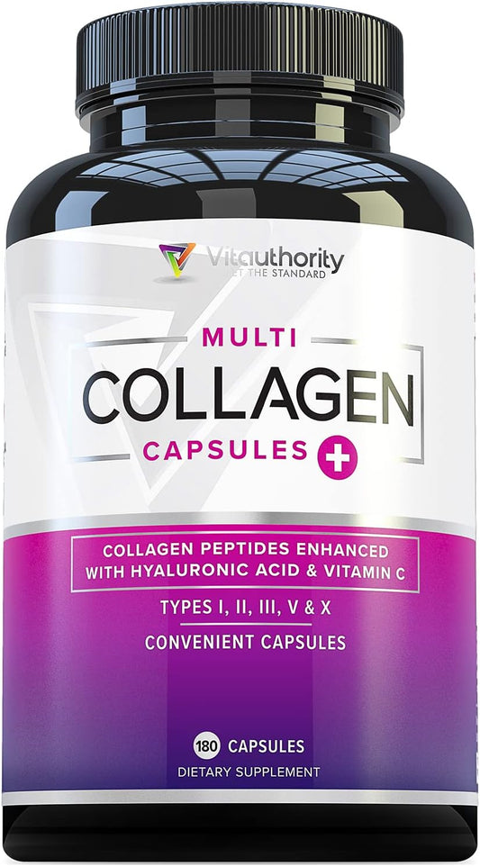 High Absorption Multi Collagen Pills for Hair, Skin & Nails - 60 Servings - Types I, II, III, V, X - Hyaluronic Acid & Vitamin C - Men & Women