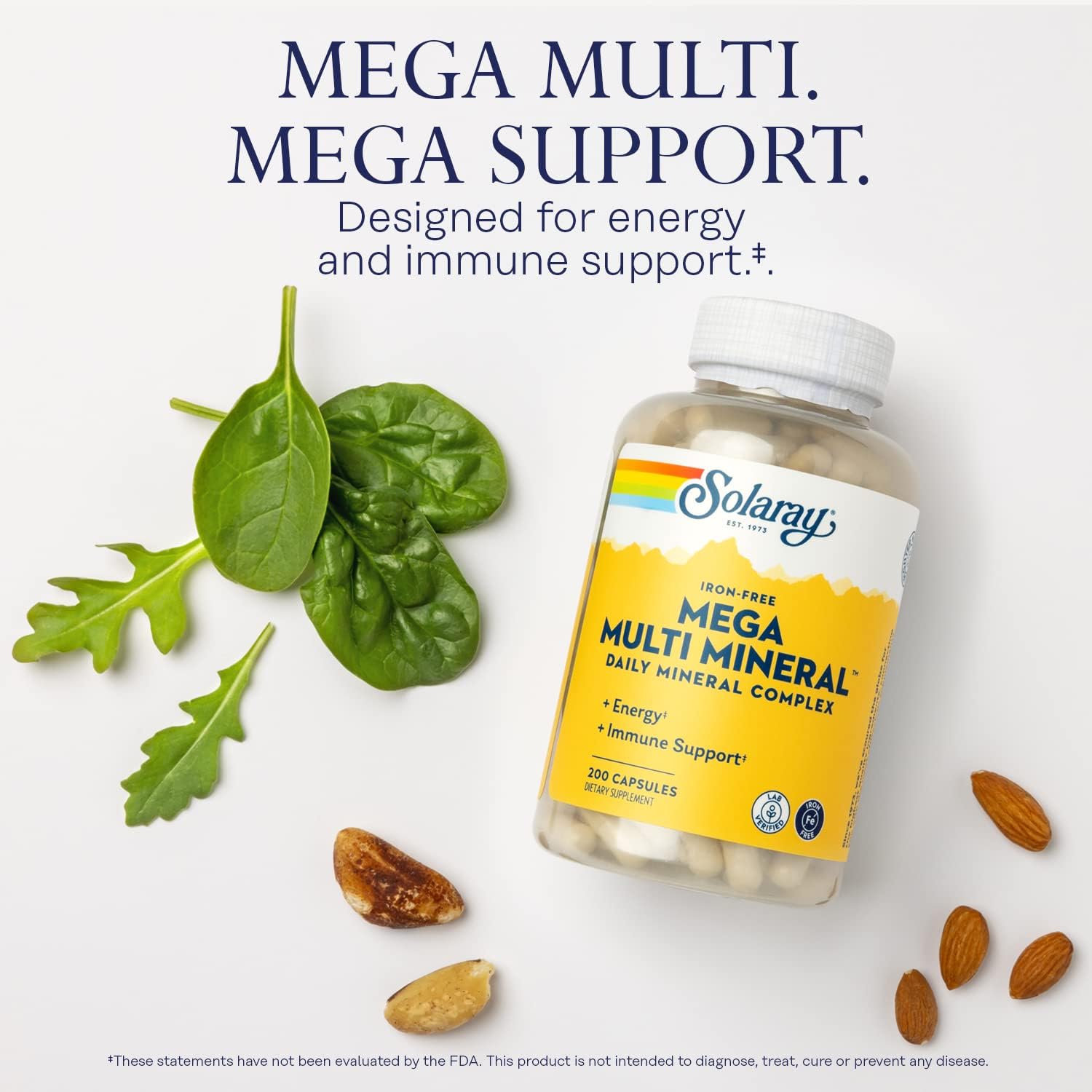 High Absorption Multi Mineral Complex with Calcium, Magnesium, Zinc - Iron-Free Formula for Energy and Immune Support - 200 Capsules, 60-Day Guarantee