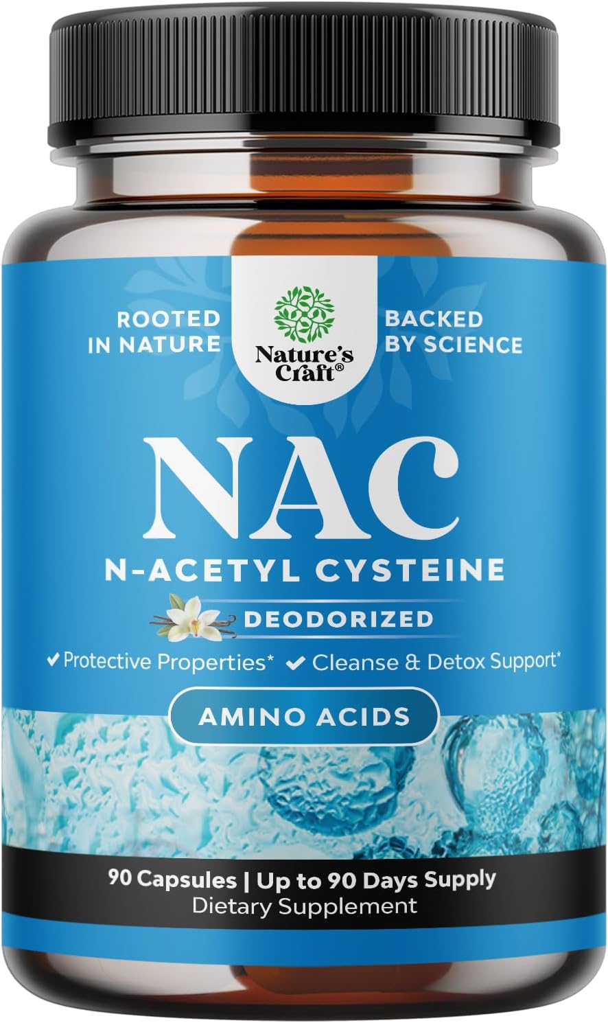 High Absorption NAC 600mg Capsules - Natures Craft N-Acetyl Cysteine Supplement for Liver Detox, Kidney Support, Lung Health, Immunity, & Brain Health