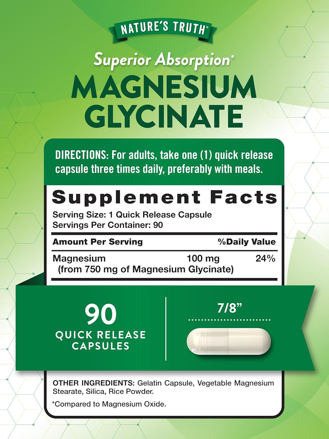 High Absorption Nature's Truth Magnesium Glycinate Capsules, 750mg, Quick Release Chelated Formula, Non-GMO & Gluten Free