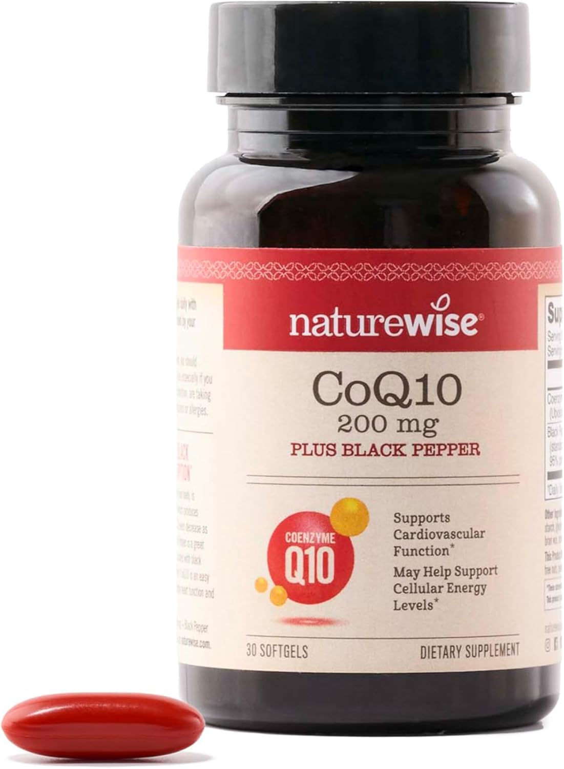 High Absorption NatureWise CoQ10 200mg Softgels with BioPerine Black Pepper - Vegan Antioxidant for Heart Health and Cellular Energy - 30 Count