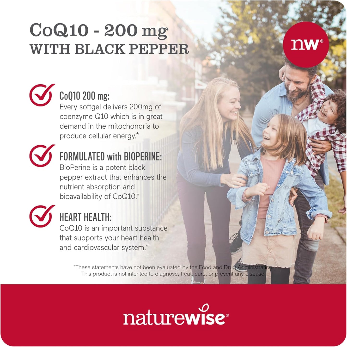 High Absorption NatureWise CoQ10 200mg Softgels with BioPerine Black Pepper - Vegan Antioxidant for Heart Health and Cellular Energy - 30 Count