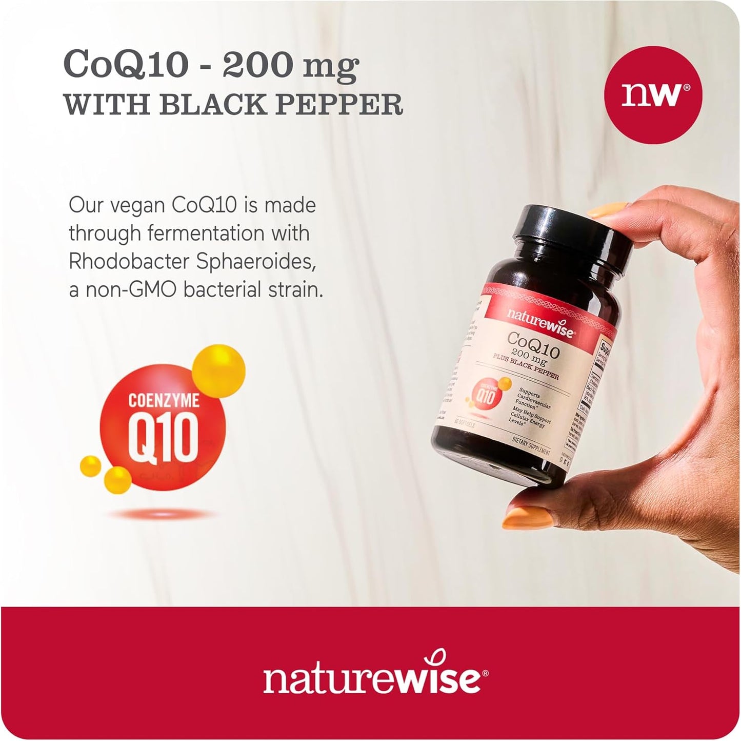 High Absorption NatureWise CoQ10 200mg Softgels with BioPerine Black Pepper - Vegan Antioxidant for Heart Health and Cellular Energy - 30 Count
