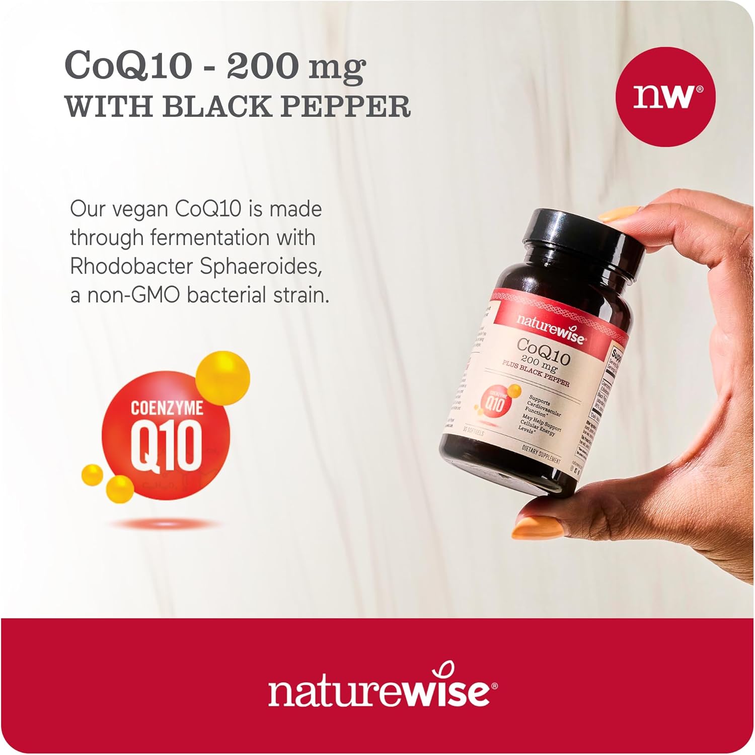 High Absorption NatureWise CoQ10 200mg Softgels with BioPerine Black Pepper - Vegan Antioxidant for Heart Health and Cellular Energy - 30 Count