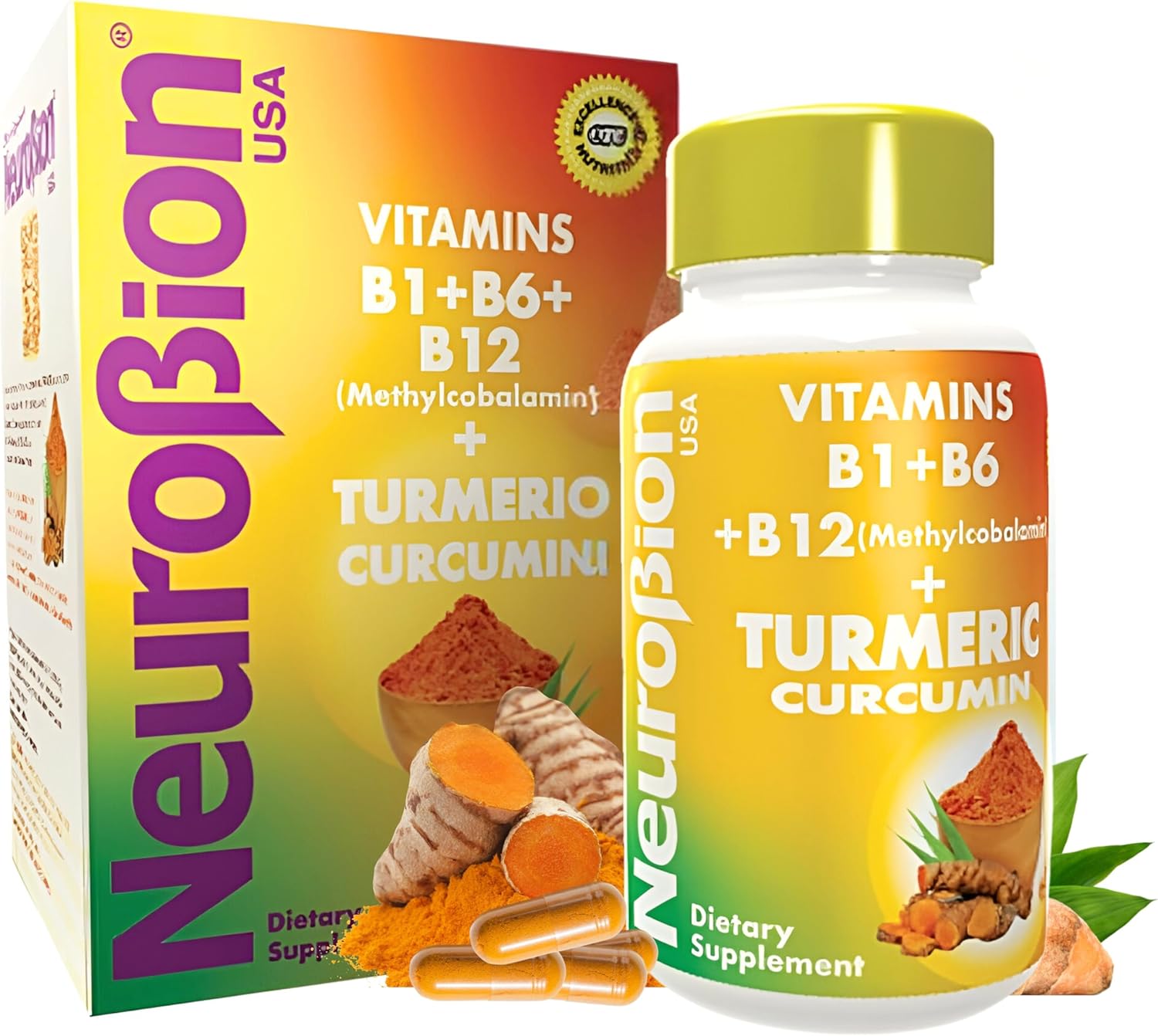 High Absorption Neurobion Turmeric Curcumin 650mg Antioxidant Support Complex with B12 - 40 Capsules