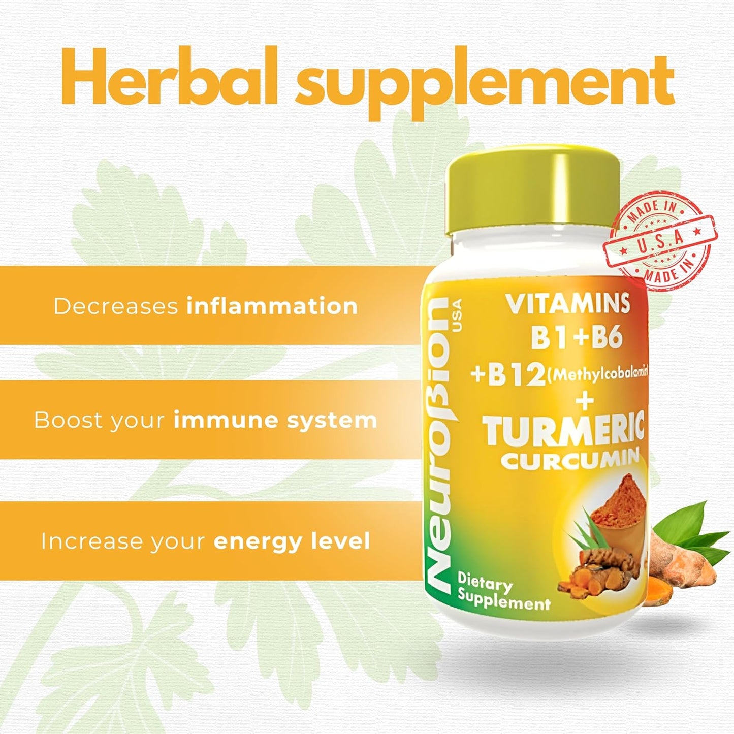 High Absorption Neurobion Turmeric Curcumin 650mg Antioxidant Support Complex with B12 - 40 Capsules