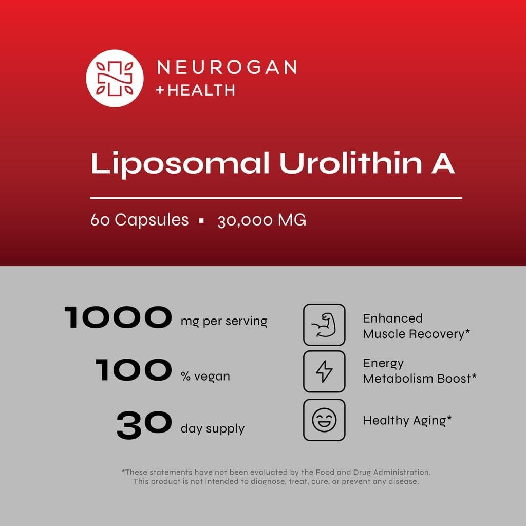 High Absorption Neurogan Liposomal Urolithin A Capsules for Cellular Regeneration, Energy & Muscle Recovery - 60 Capsules, 1000mg