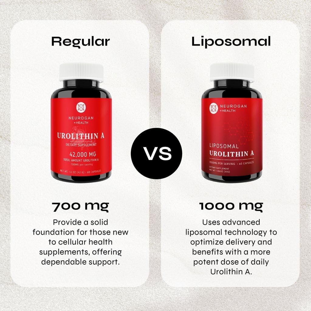 High Absorption Neurogan Liposomal Urolithin A Capsules for Cellular Regeneration, Energy & Muscle Recovery - 60 Capsules, 1000mg