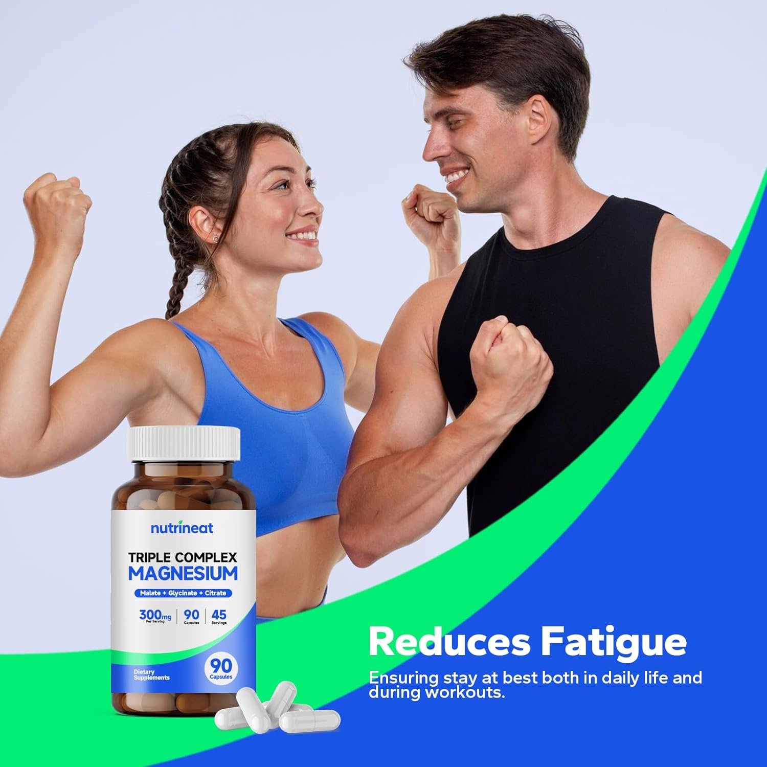 High Absorption NutriNeat Triple Magnesium Complex Capsules, 90 Count, 300mg Magnesium Glycinate, Citrate & Malate, Muscle Vitality Enhancing Supplement for Performance & Strength Boost