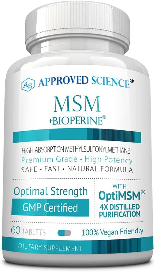 High Absorption OptiMSM 2000mg Tablets for Joint, Muscle, and Skin Health - Boost Immunity - Vegan - Non-GMO - Made in USA
