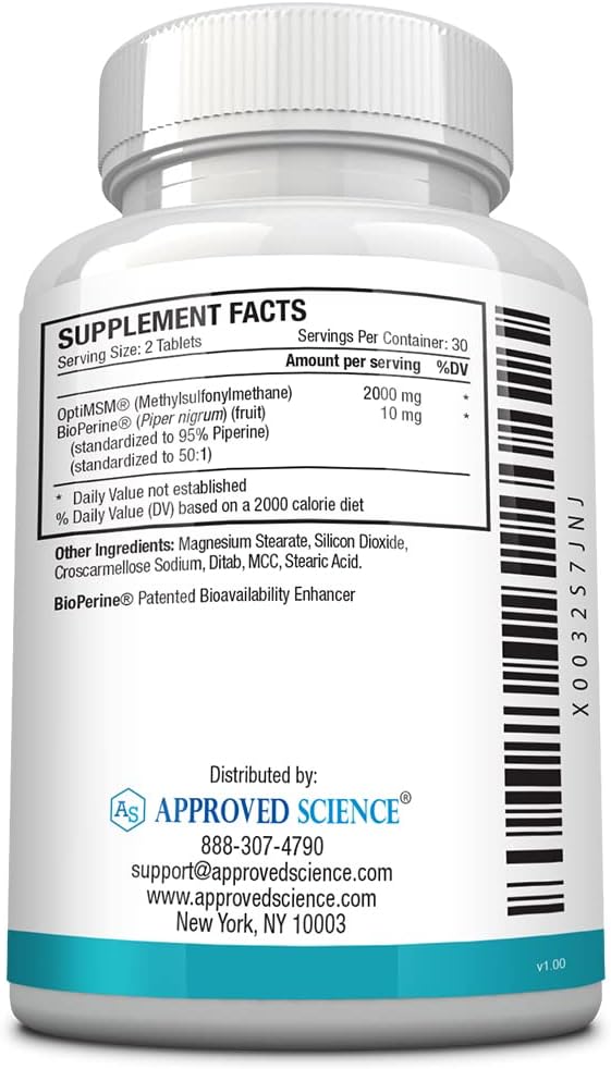 High Absorption OptiMSM 2000mg Tablets for Joint, Muscle, and Skin Health - Boost Immunity - Vegan - Non-GMO - Made in USA