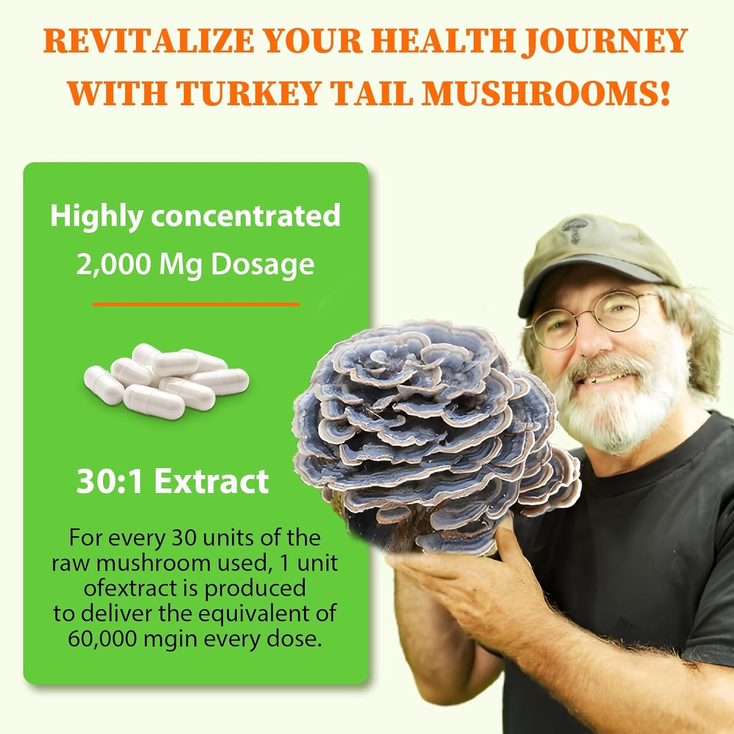 High Absorption Organic Turkey Tail Mushroom Extract Capsules 2000MG - Immune Support & Digestive Health Supplement - 90 Capsules - Non-GMO