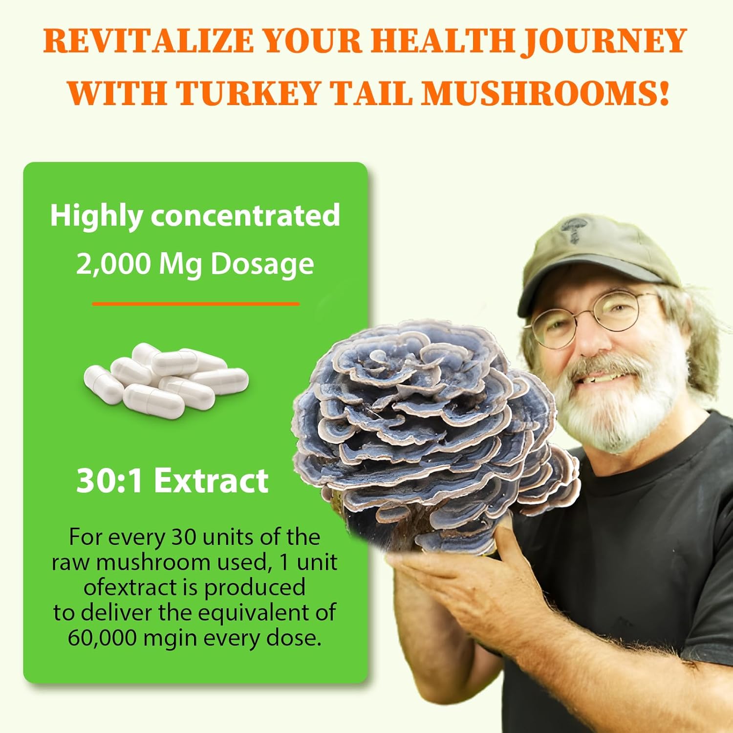 High Absorption Organic Turkey Tail Mushroom Extract Capsules 2000MG - Immune Support & Digestive Health Supplement - 90 Capsules - Non-GMO