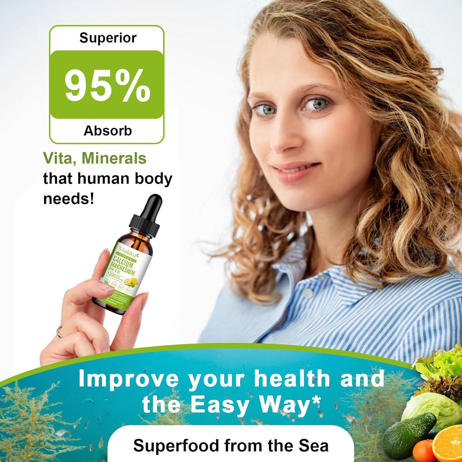 High Absorption Plant Calcium Supplement with Vitamin D3, Magnesium, and Zinc | Liquid Multivitamin for Heart and Bone Health | Gluten and Sugar-Free | 60 Servings Lemon Flavor