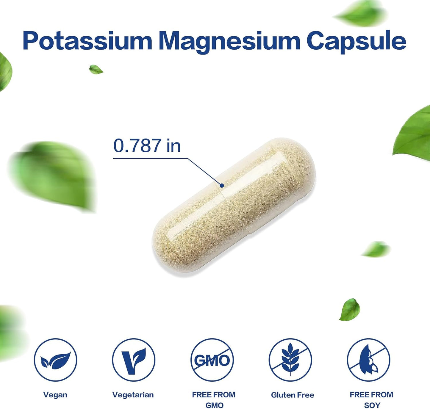High Absorption Potassium Magnesium Zinc Complex Supplement for Leg Cramps - Vegan Capsules (60 Count)