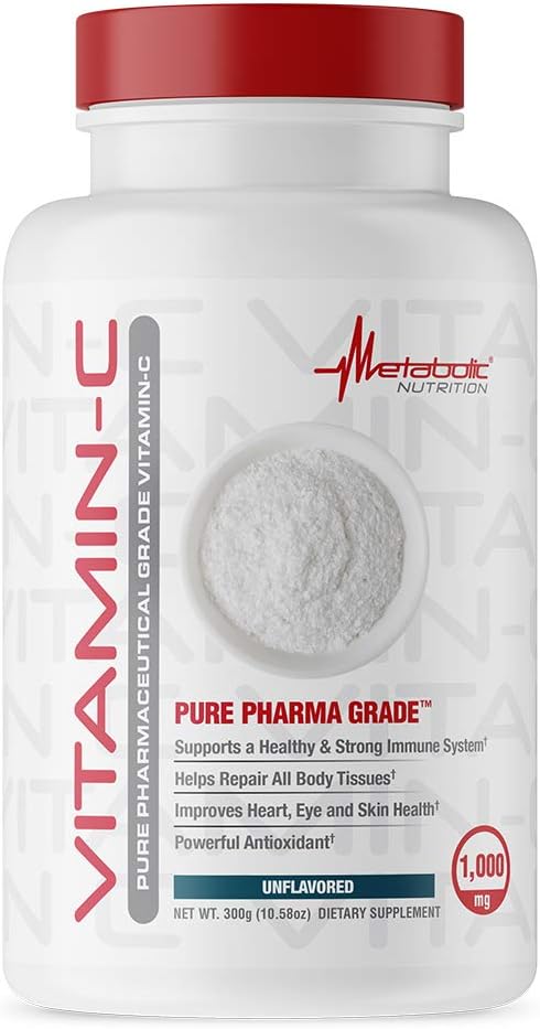 High Absorption Pure Pharma Grade Vitamin C 1000mg Supplement - Metabolic Nutrition, Ascorbic Acid (300g)