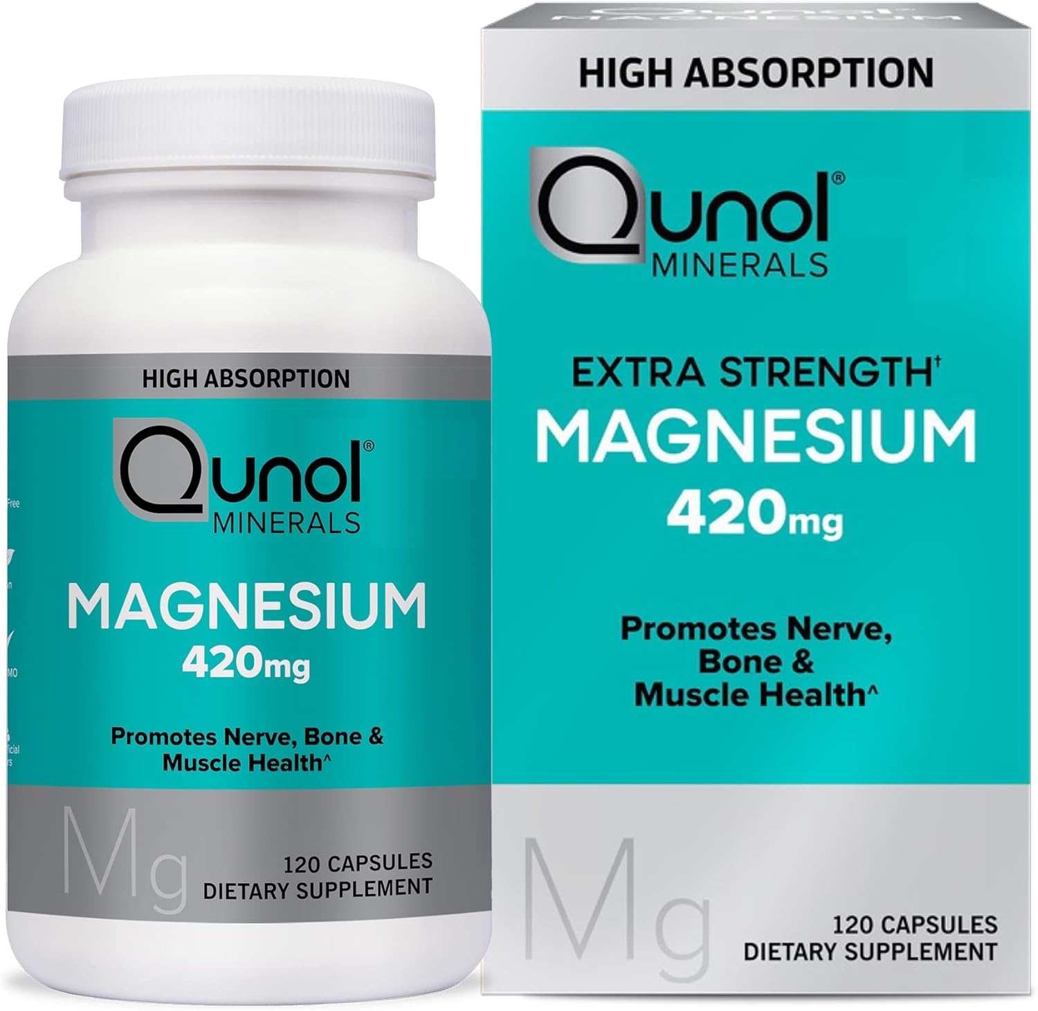 High Absorption Qunol Magnesium Capsules 420mg, Extra Strength Supplement for Bone and Muscle Health, 120 Count
