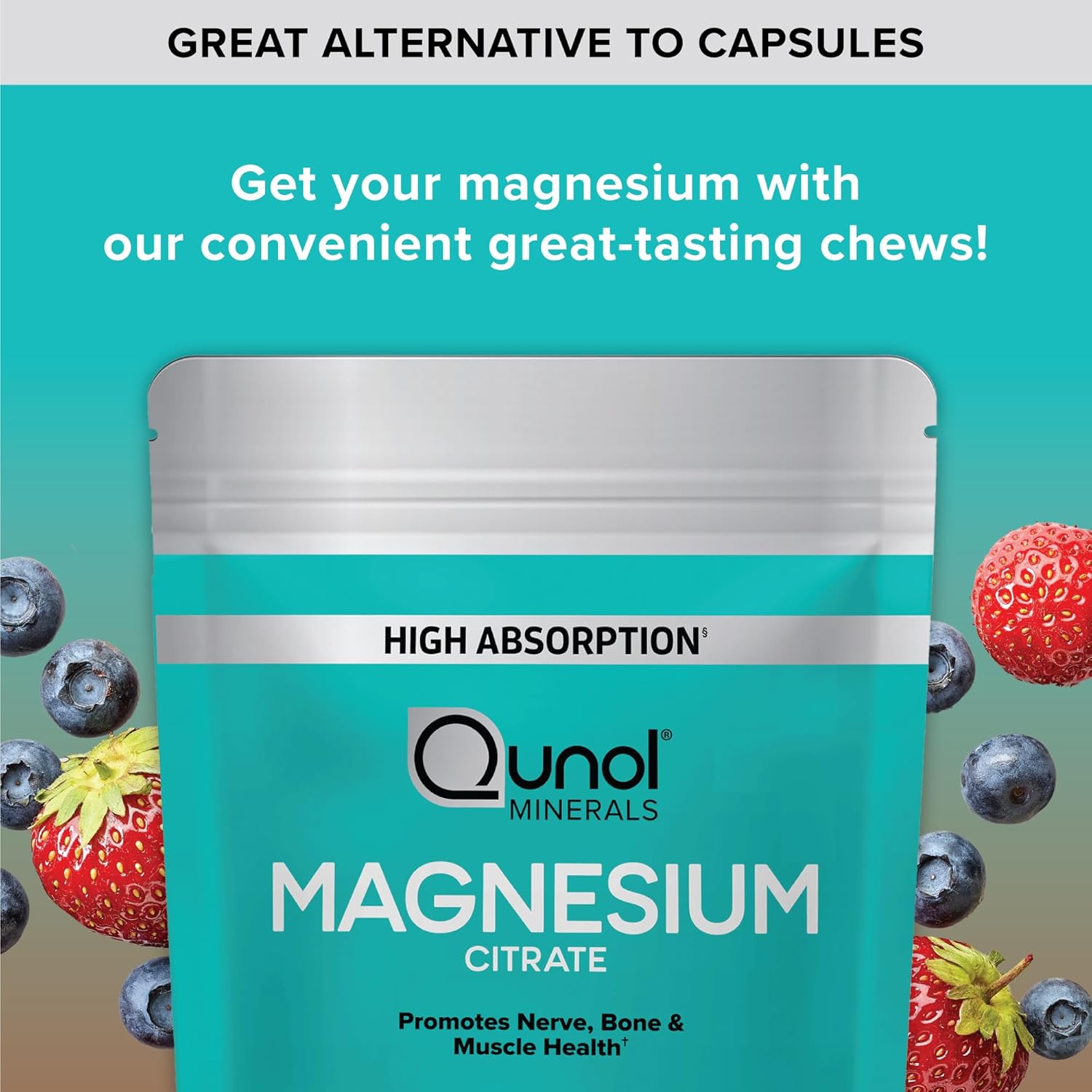 High Absorption Qunol Magnesium Citrate Soft Chews - 350mg Extra Strength Supplement for Nerve, Bone, and Muscle Health - 90 Count