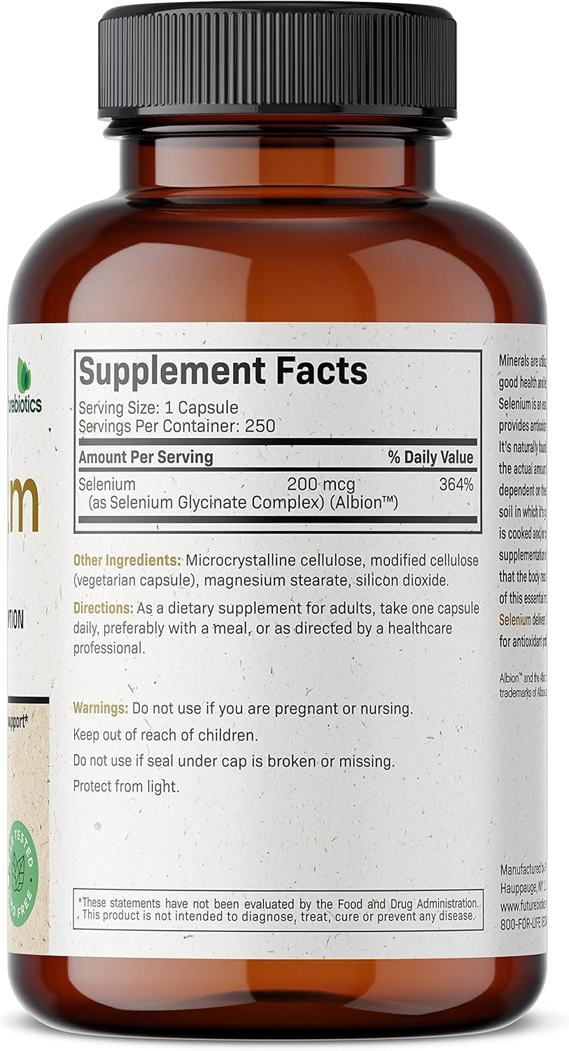 High Absorption Selenium Amino Acid Complex 200 mcg - Non GMO Essential Trace Mineral in 250 Capsules by Futurebiotics