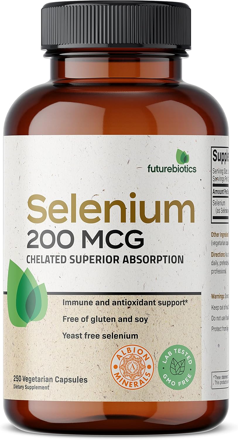 High Absorption Selenium Amino Acid Complex 200 mcg - Non GMO Essential Trace Mineral in 250 Capsules by Futurebiotics