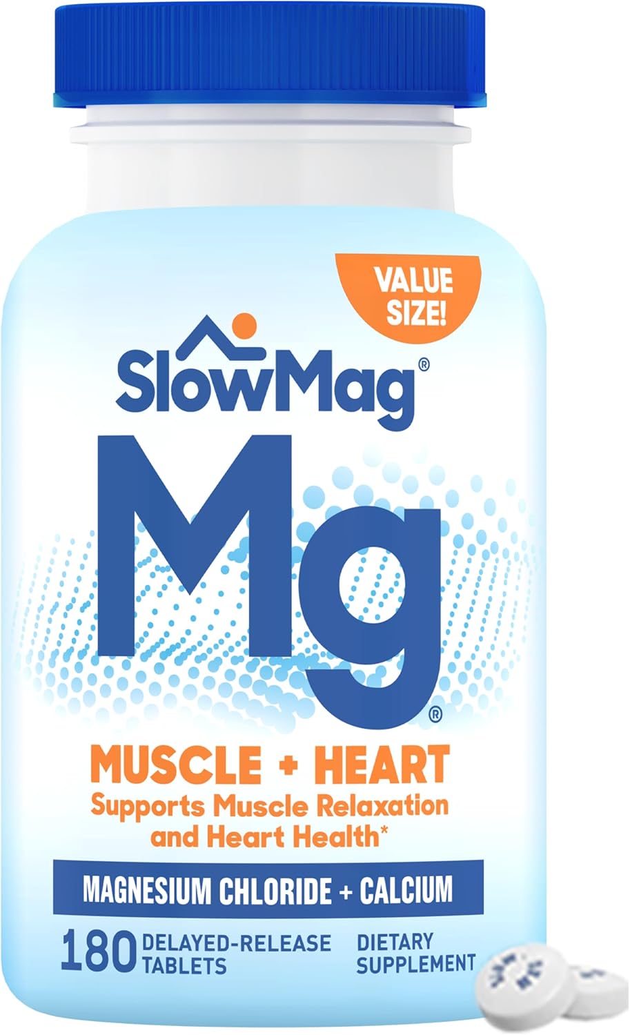 High Absorption SlowMag Muscle & Heart Magnesium Chloride with Calcium Supplement - 180 Count for Muscle Relaxation & Heart Health