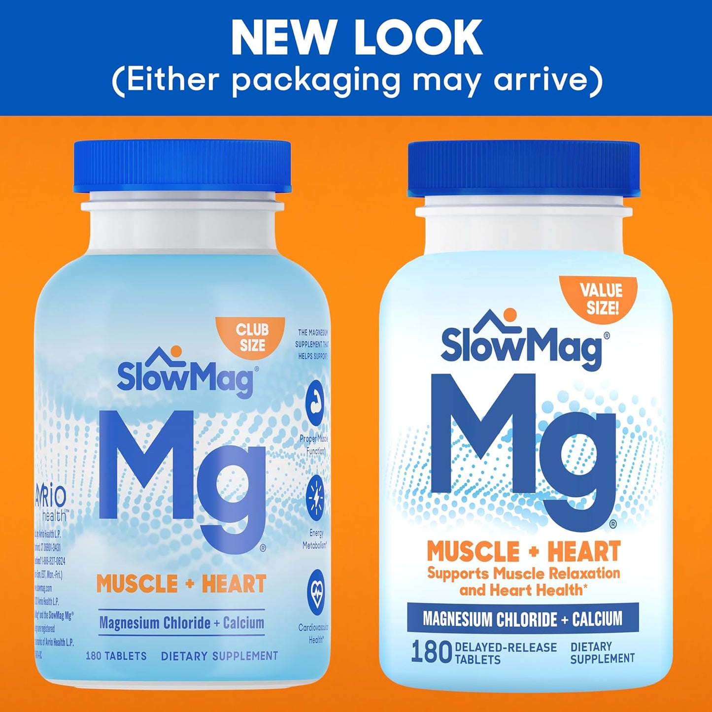 High Absorption SlowMag Muscle & Heart Magnesium Chloride with Calcium Supplement - 180 Count for Muscle Relaxation & Heart Health