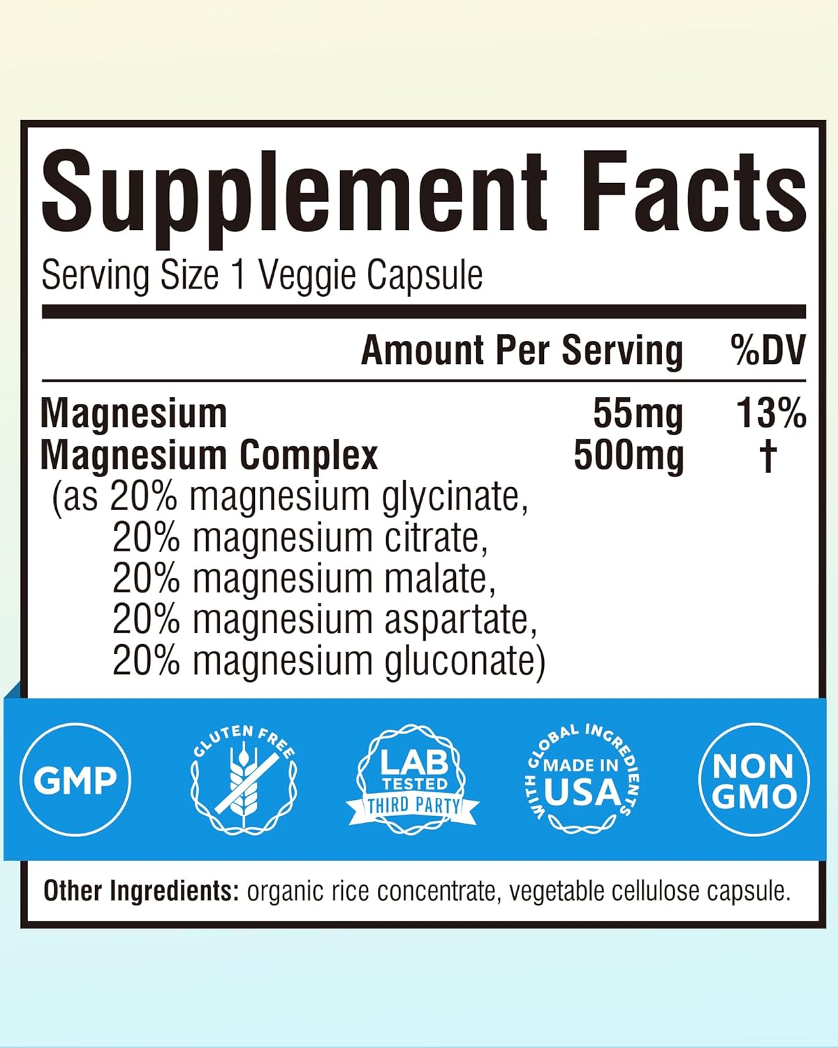 High Absorption Terranics 5-in-1 Magnesium Complex Supplement 500mg - 120 Vegan Capsules for Sleep, Muscle, and Heart Health - Non-GMO Magnesium Glycinate, Citrate, Malate, Aspartate, Gluconate