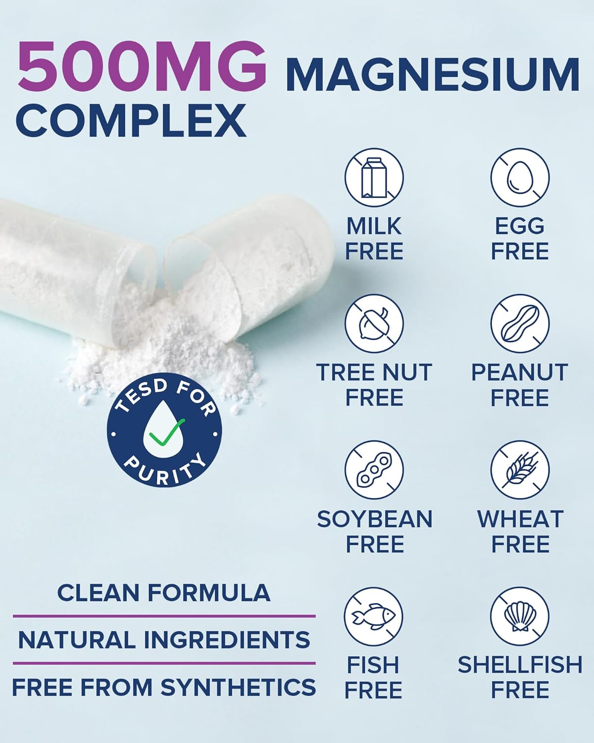 High Absorption Terranics 5-in-1 Magnesium Complex Supplement 500mg - 120 Vegan Capsules for Sleep, Muscle, and Heart Health - Non-GMO Magnesium Glycinate, Citrate, Malate, Aspartate, Gluconate