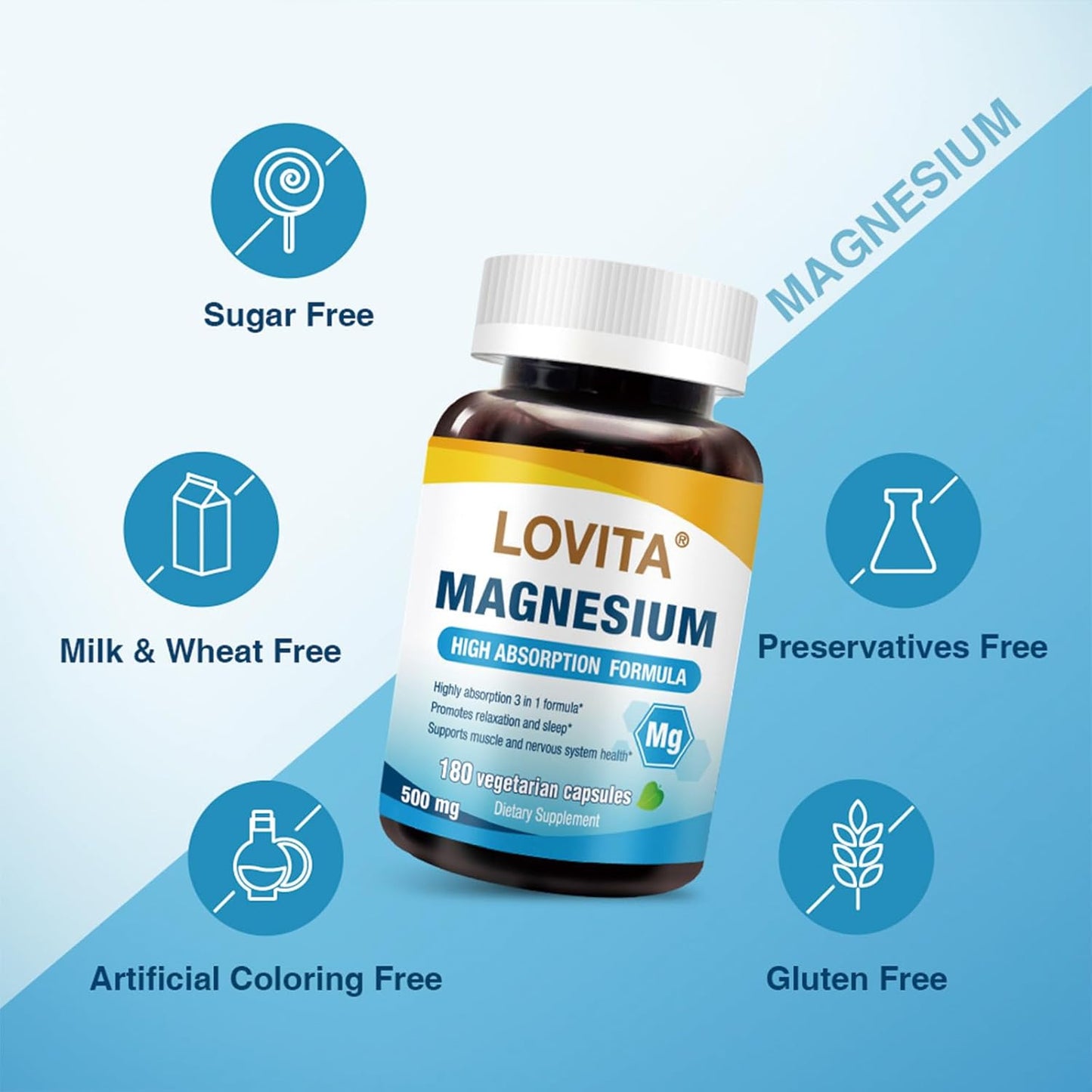 High Absorption Triple Magnesium Complex 500mg - Glycinate, Citrate & Oxide - 180 Vegan Capsules - Supports Sleep, Relaxation, Heart, Nerves & Bone Health - Pack of 3
