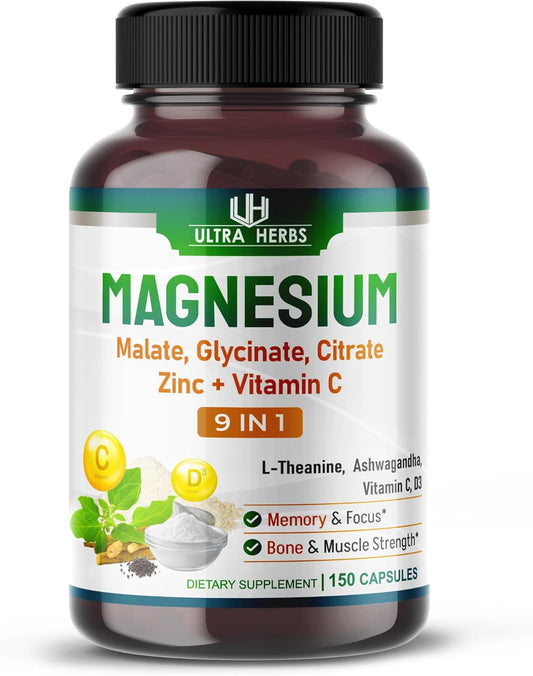High Absorption Triple Magnesium Complex with Malate, Glycinate, Citrate - 150 Capsules for Sleep, Nerve & Muscle Relaxation